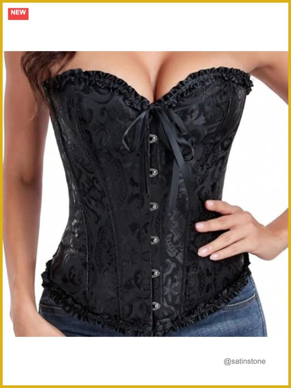 Lace Bustier Corset Top with 12 Plastic Boning and Adjustable Lace-Up Back